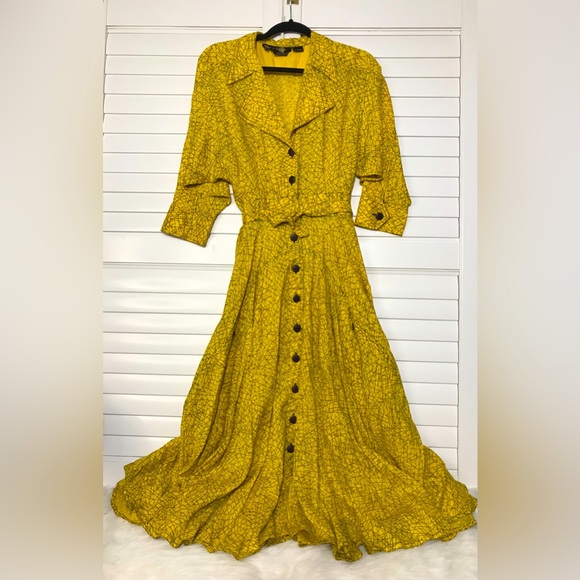 Oleg Cassini Dresses & Skirts - Vintage Oleg Cassini Retro Abstract Dress Yellow Black Size 8 Button Front